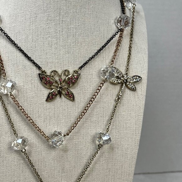 Betsey Johnson Multi-Layer Necklace Butterfly & Panda Charms Gold & Black  NWT - Picture 5 of 8